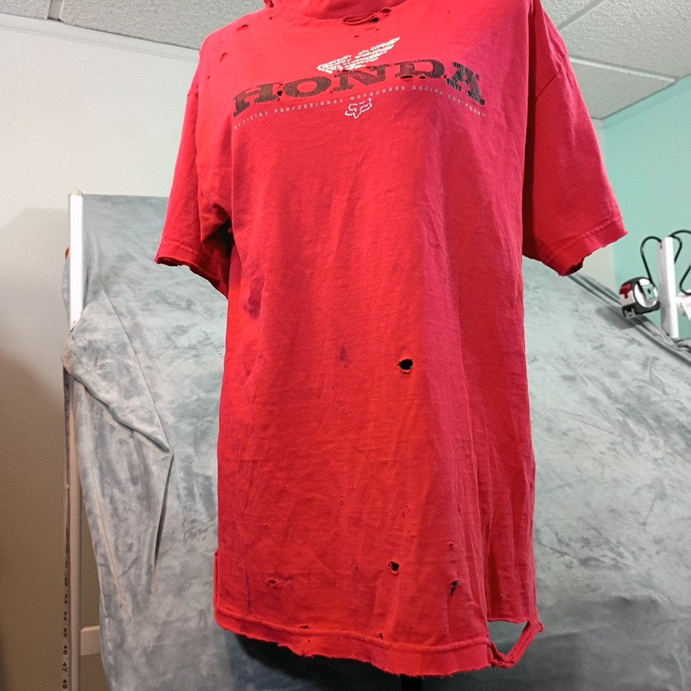 Vintage Fox Racing Honda Motocross T-Shirt Red Distressed Thrashed L Women XL